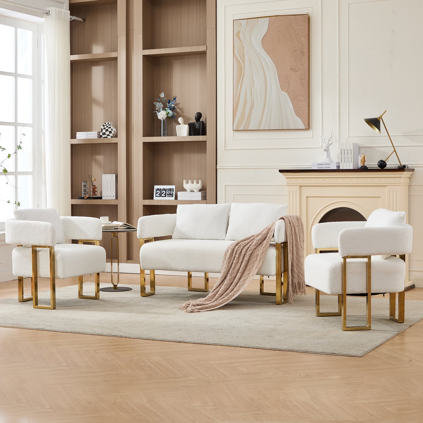 Modern Decorative Chair with Gold Metal Legs - White