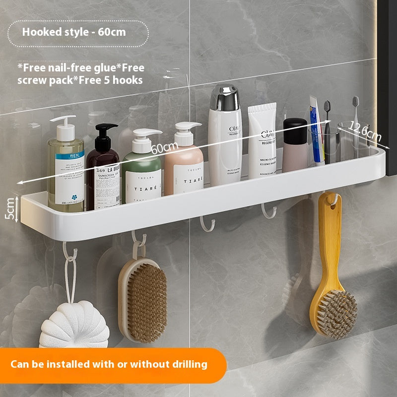 Punch-Free Wall-Mounted Bathroom Storage Rack Aluminum Home Organizer