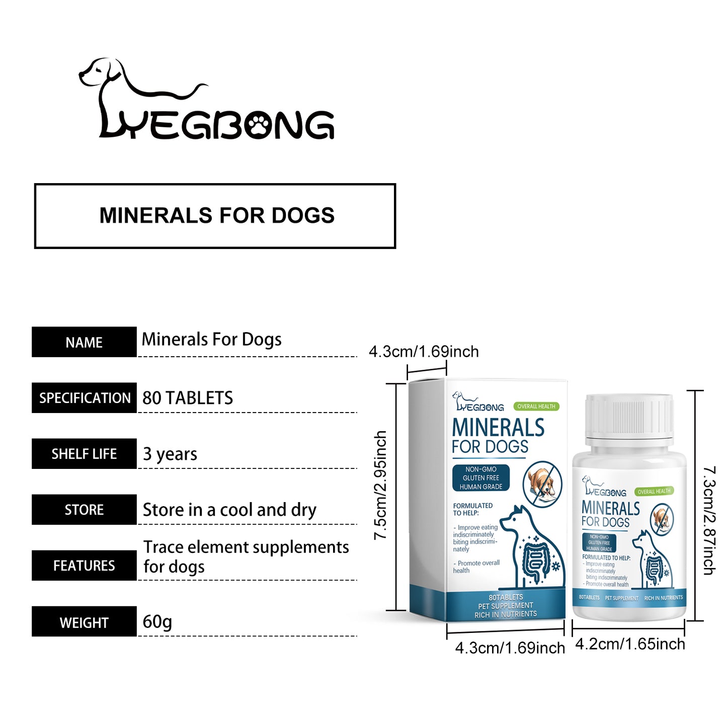 Dog Mineral Supplement Chewables for Pica Appetite & Bone Support - Non-GMO, 80 Tablets