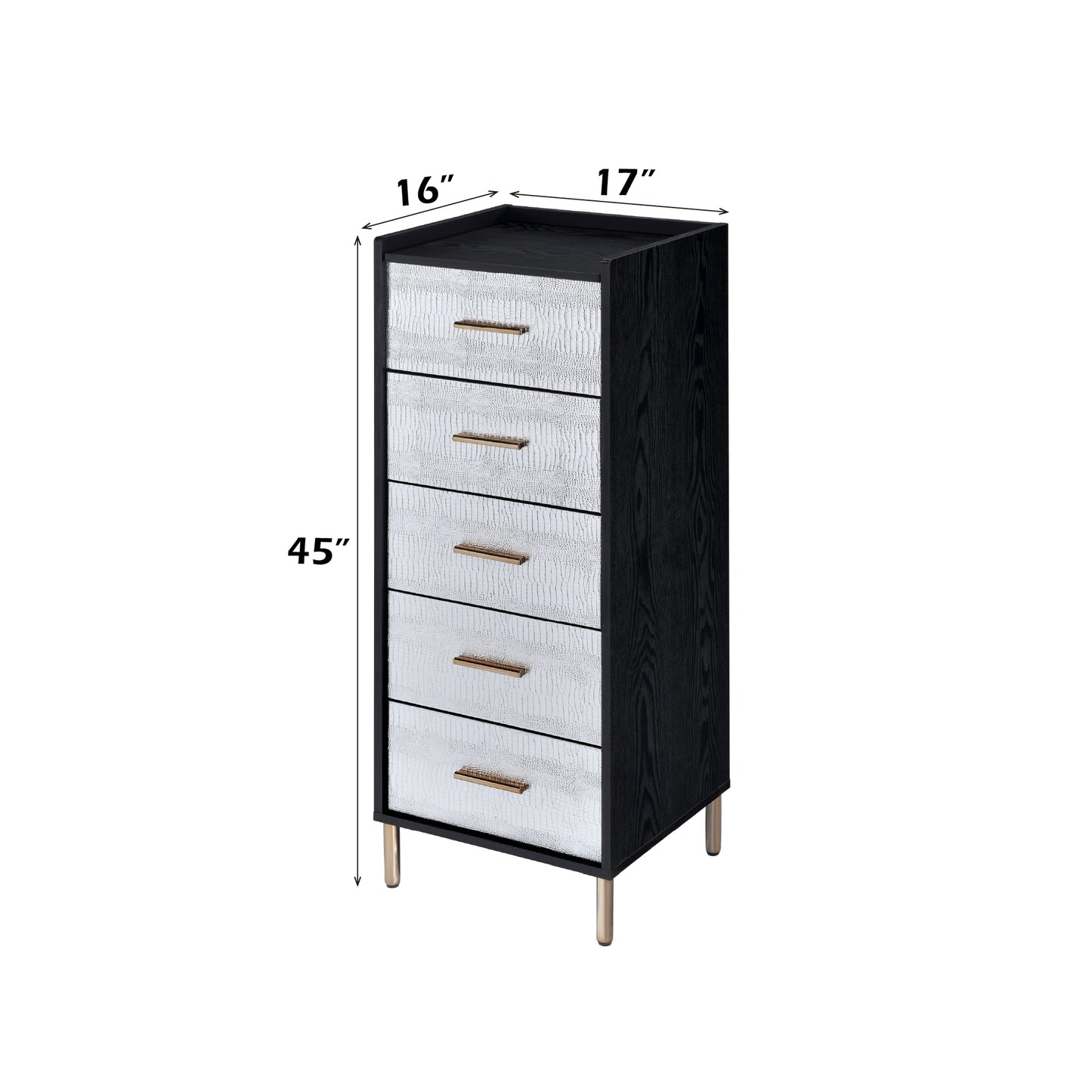 Myles Jewelry Armoire with Black, Silver & Gold Finish
