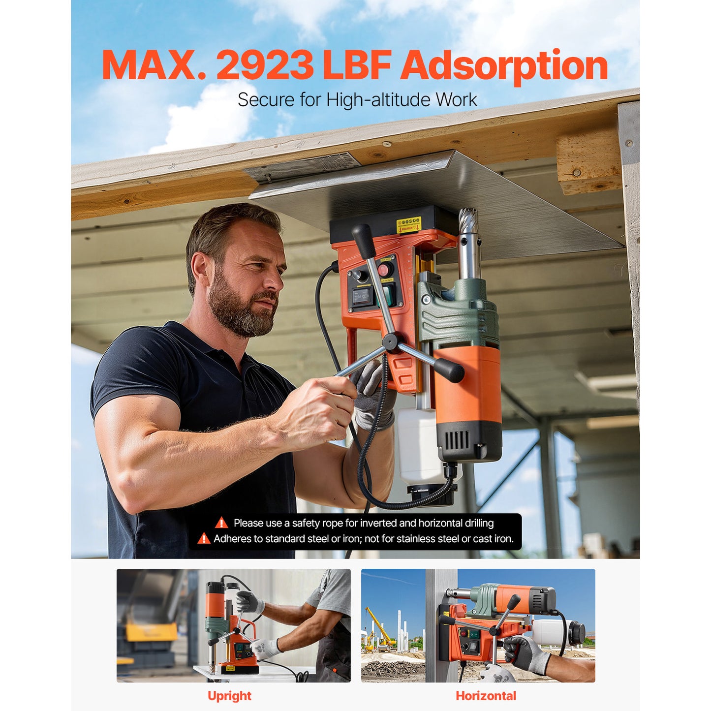 Magnetic Drilling Machine 1450W Portable Electric Drill Press with 6 Bits