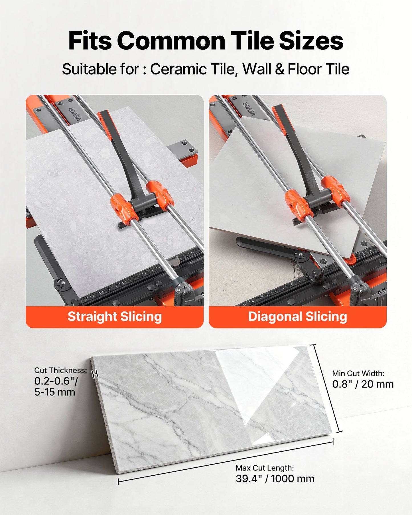 39.4-Inch Manual Tile Cutter with Sliding Head & Spring Base - for Ceramic & Floor Tiles