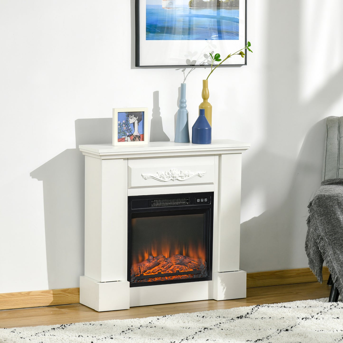 Electric Fireplace with Mantel - Adjustable Flame & Heating for Home