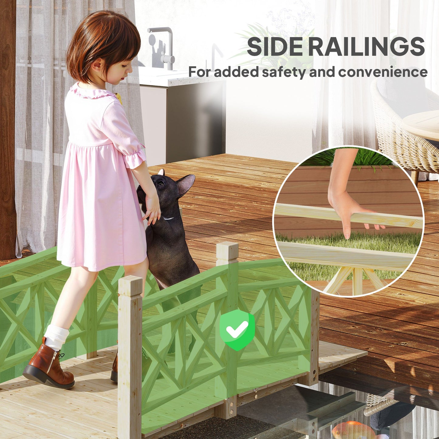 5 Ft Wooden Garden Bridge with Side Rails - Nature Wood