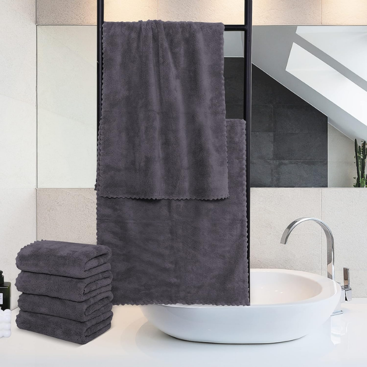 Premium Microfiber Hand Towels Set - Quick Dry & Highly Absorbent, 6 Pack, Gray