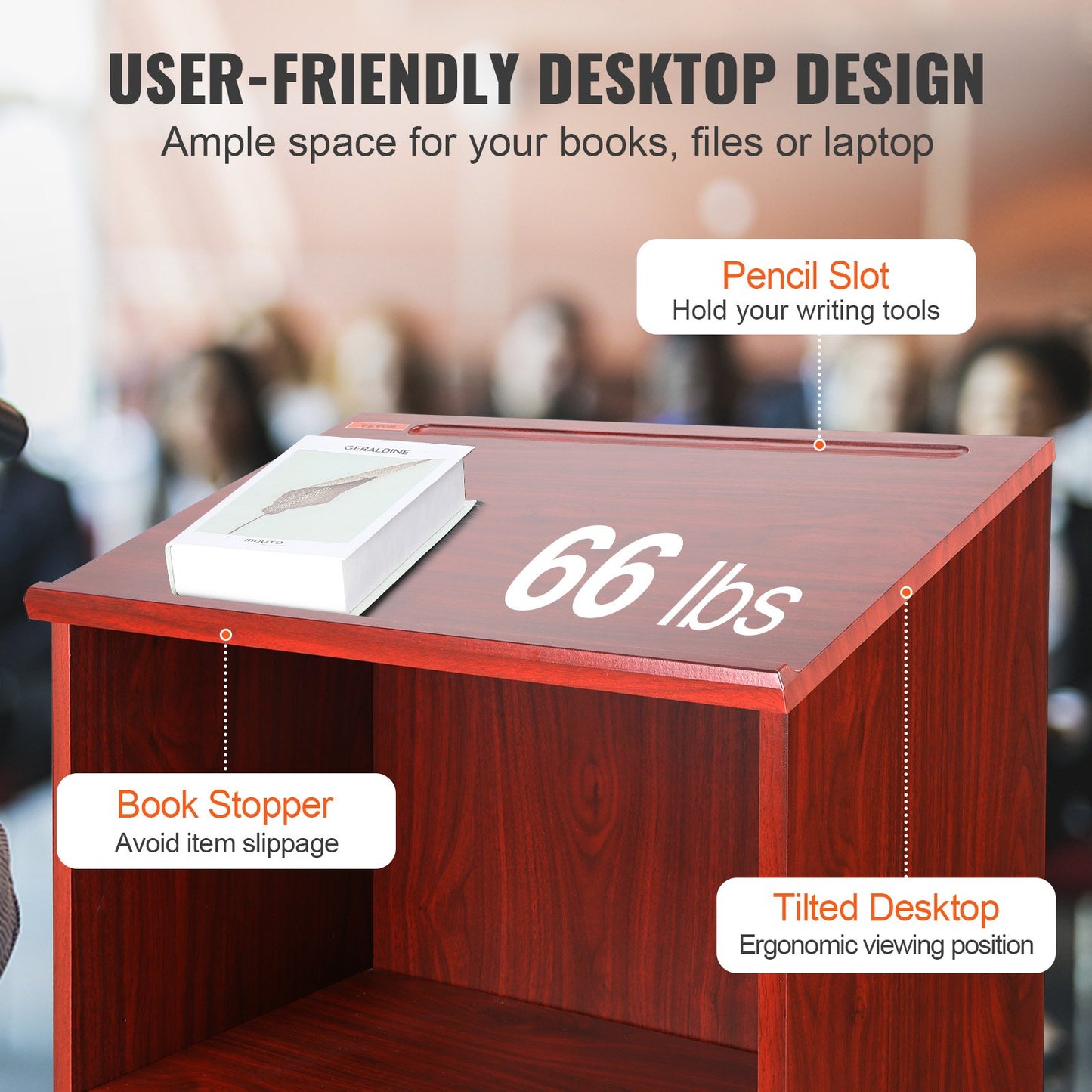 47-Inch Podium Stand with Rolling Wheels and Storage Shelves