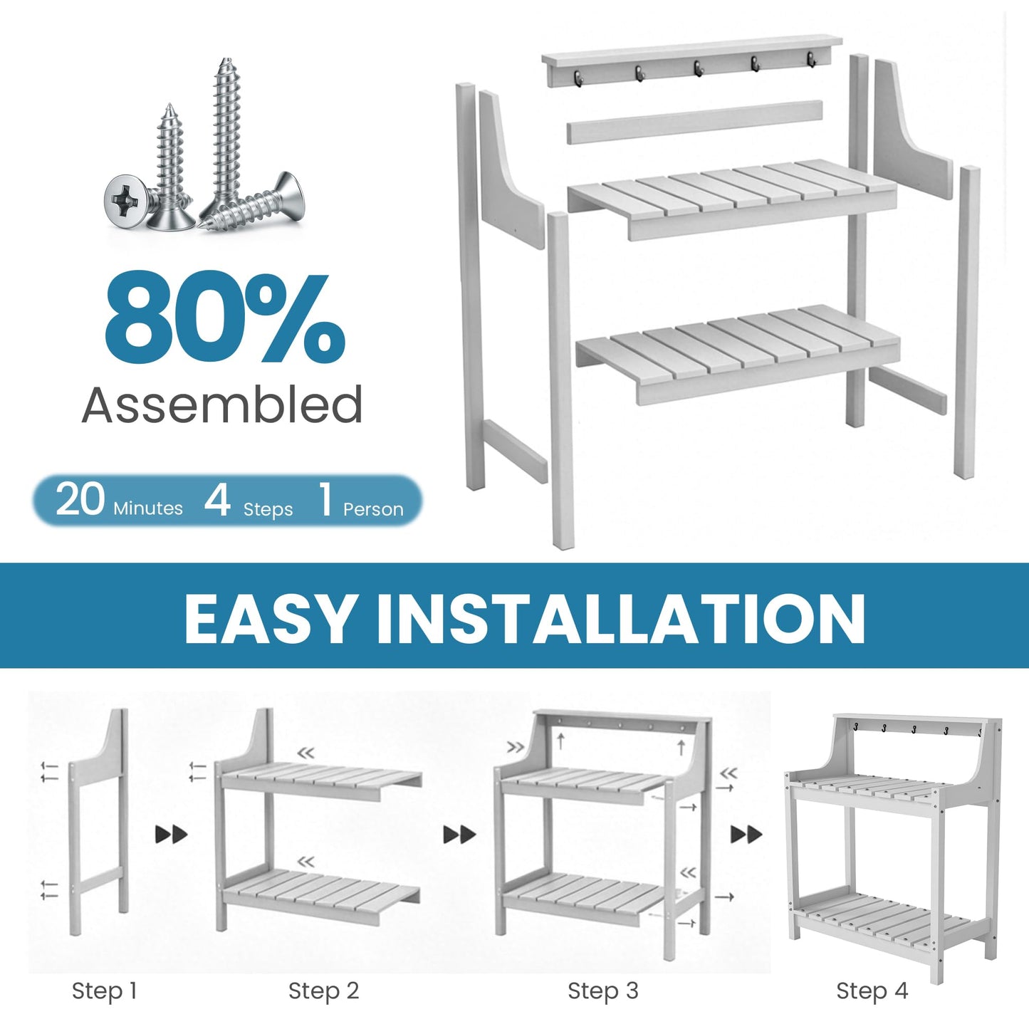 Potting Benches For Outside, HDPE Garden Table All Weather, Outdoor