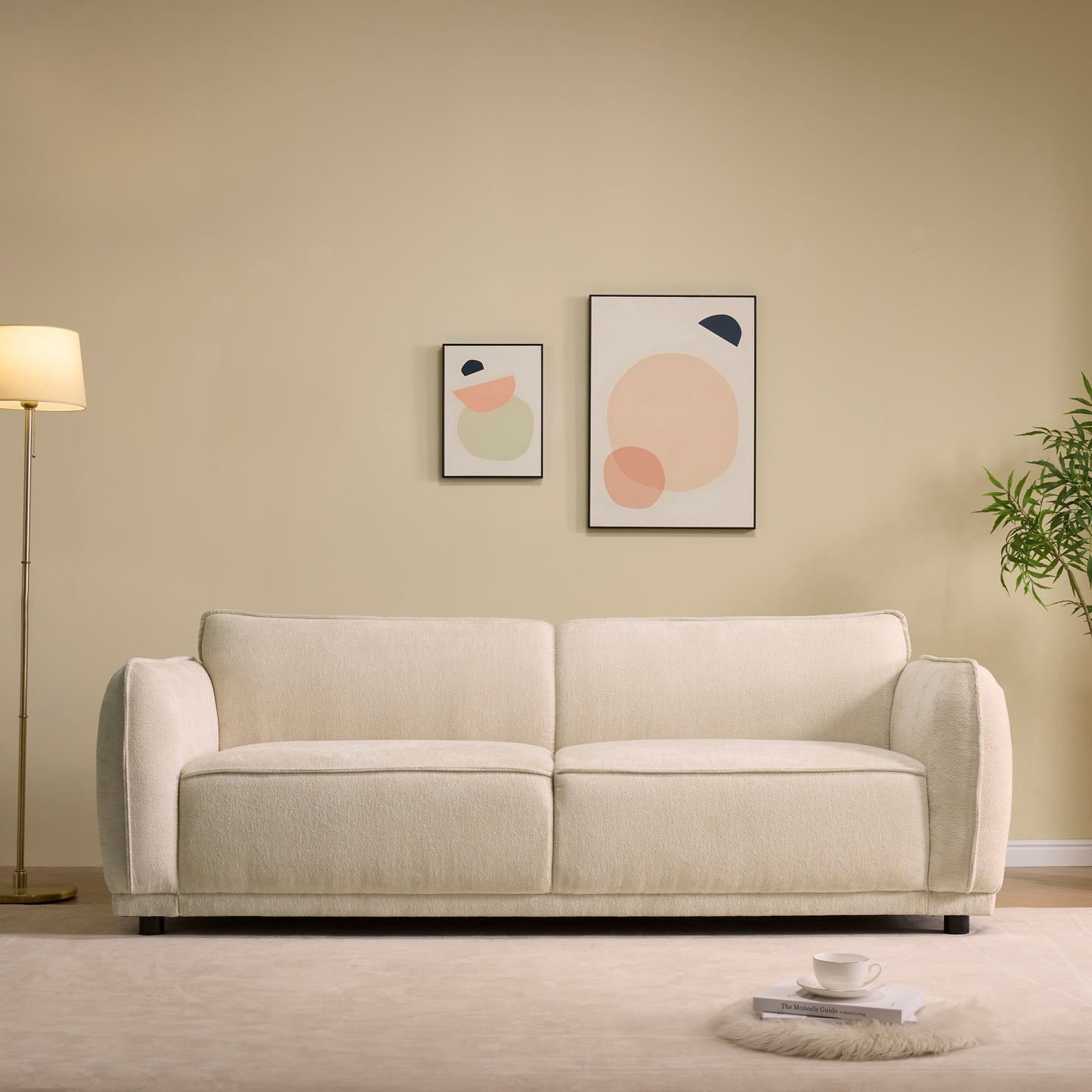 84-Inch Round Arm 3-Seater Modern Boucle Sofa - Beige