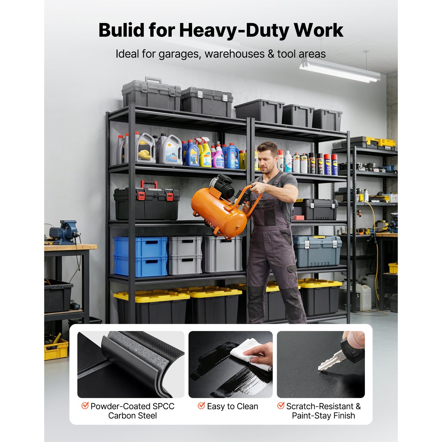 Heavy Duty 5-Tier Metal Garage Storage Shelves - Adjustable Utility Rack, 3000 lbs Capacity