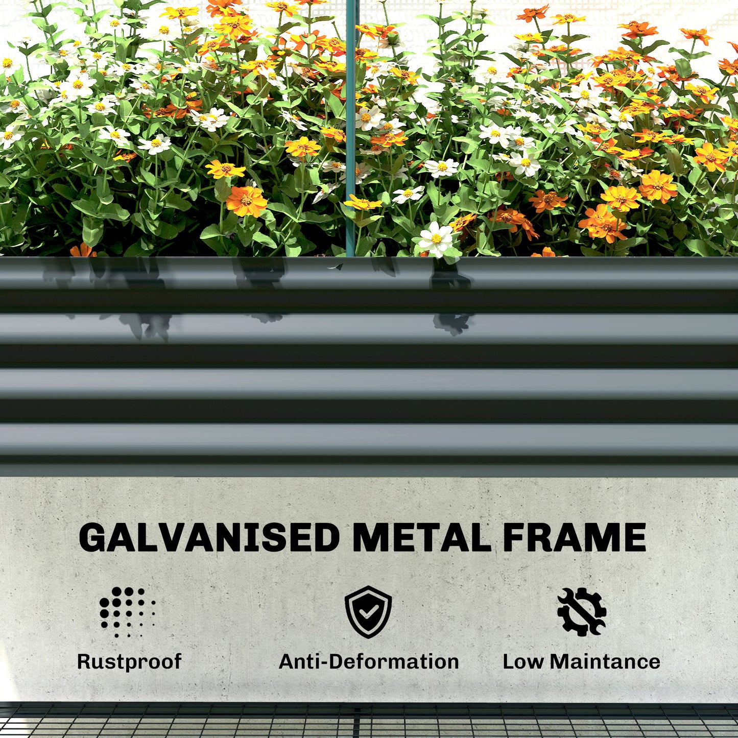 Galvanised Raised Garden Bed with Greenhouse Cover - Metal Elevated Planting Box, Dark Gray 1330x370x120mm