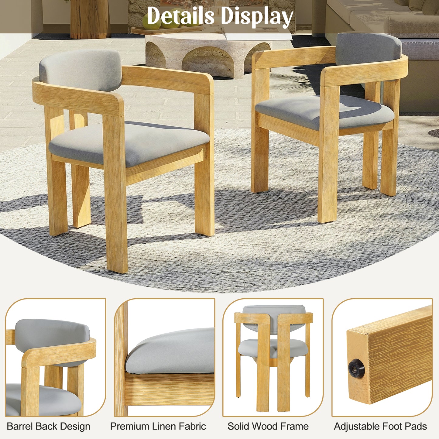 Set Of 2 Outdoor Acacia Wood Dining Chairs With Cushions, Modern