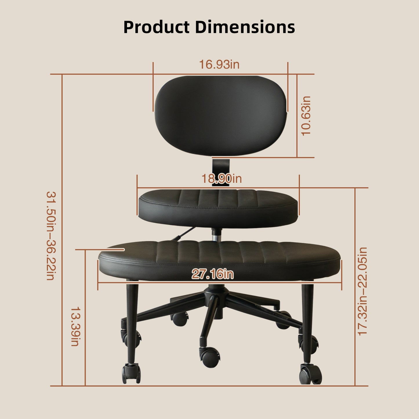 Ergonomic Cross Legged Office Chair with Back Support - Black