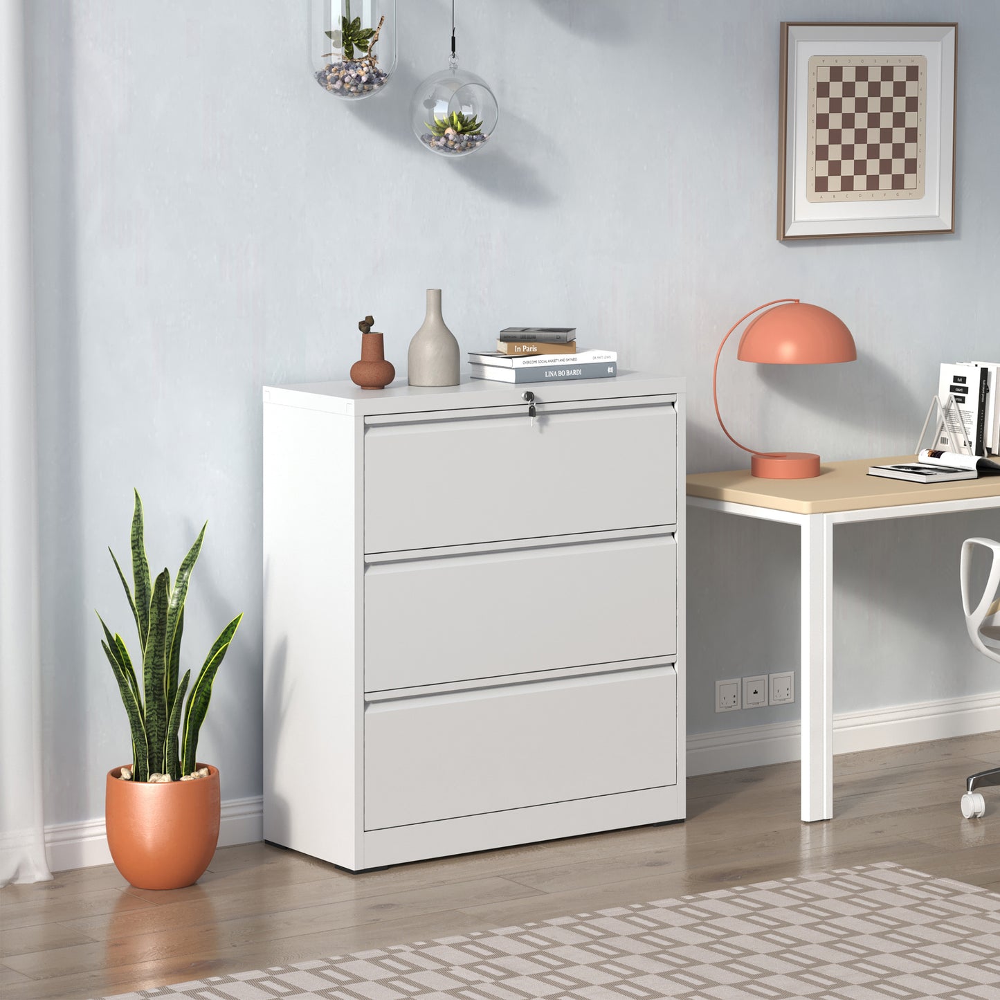 3 Drawer Lateral File Cabinet, 35.4 Inch Wide Metal Filing Locking