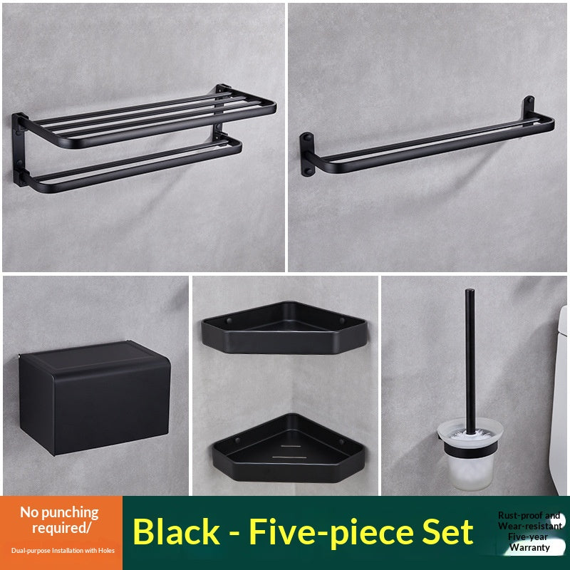 Modern Aluminum Bathroom Shelf Set - Gun Gray & Black Finish, 5-Piece Storage Solution