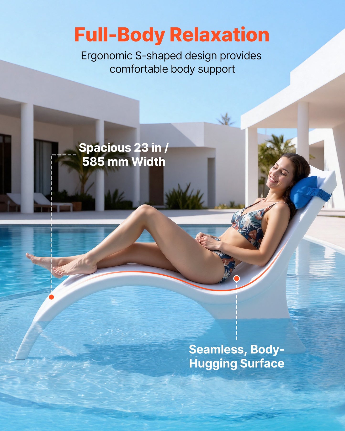 Water Weighted Pool Lounge Chairs Set of 2 with Headrest for Sun Shelf & Tanning Ledge
