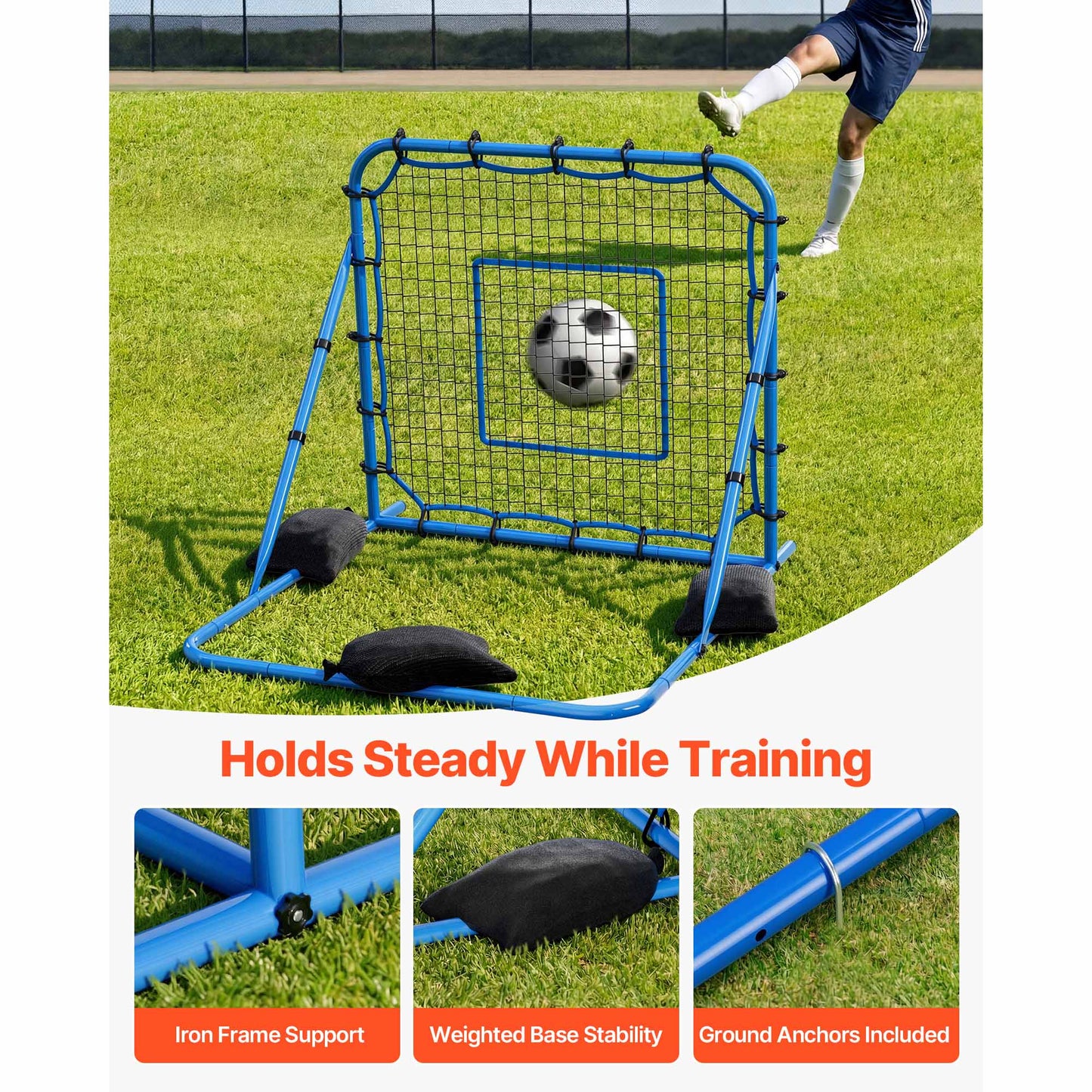 Soccer Rebounder Net for Training - Heavy-Duty Iron Frame & PE Net - 3.7x3.7 ft