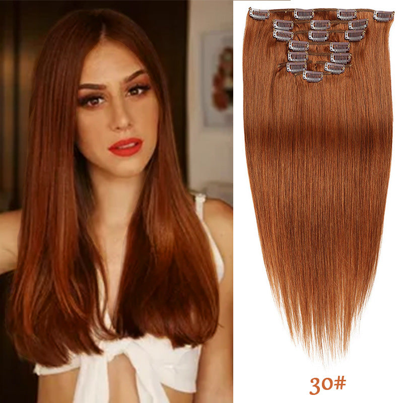 Clip-in Human Hair Extensions 14 Inches 70g Seven-Piece Set for All Hair Types