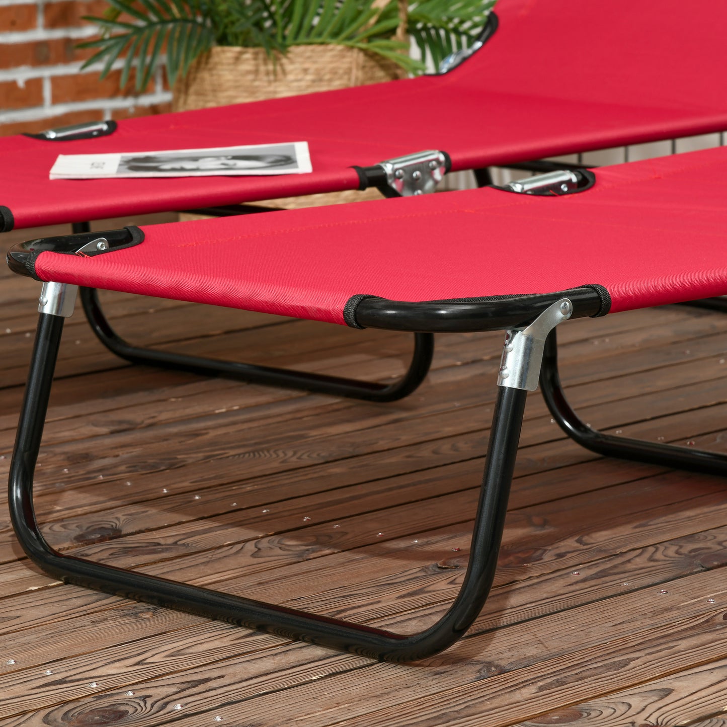 Folding Chaise Lounge Pool Chairs - 2-Piece Set, Red