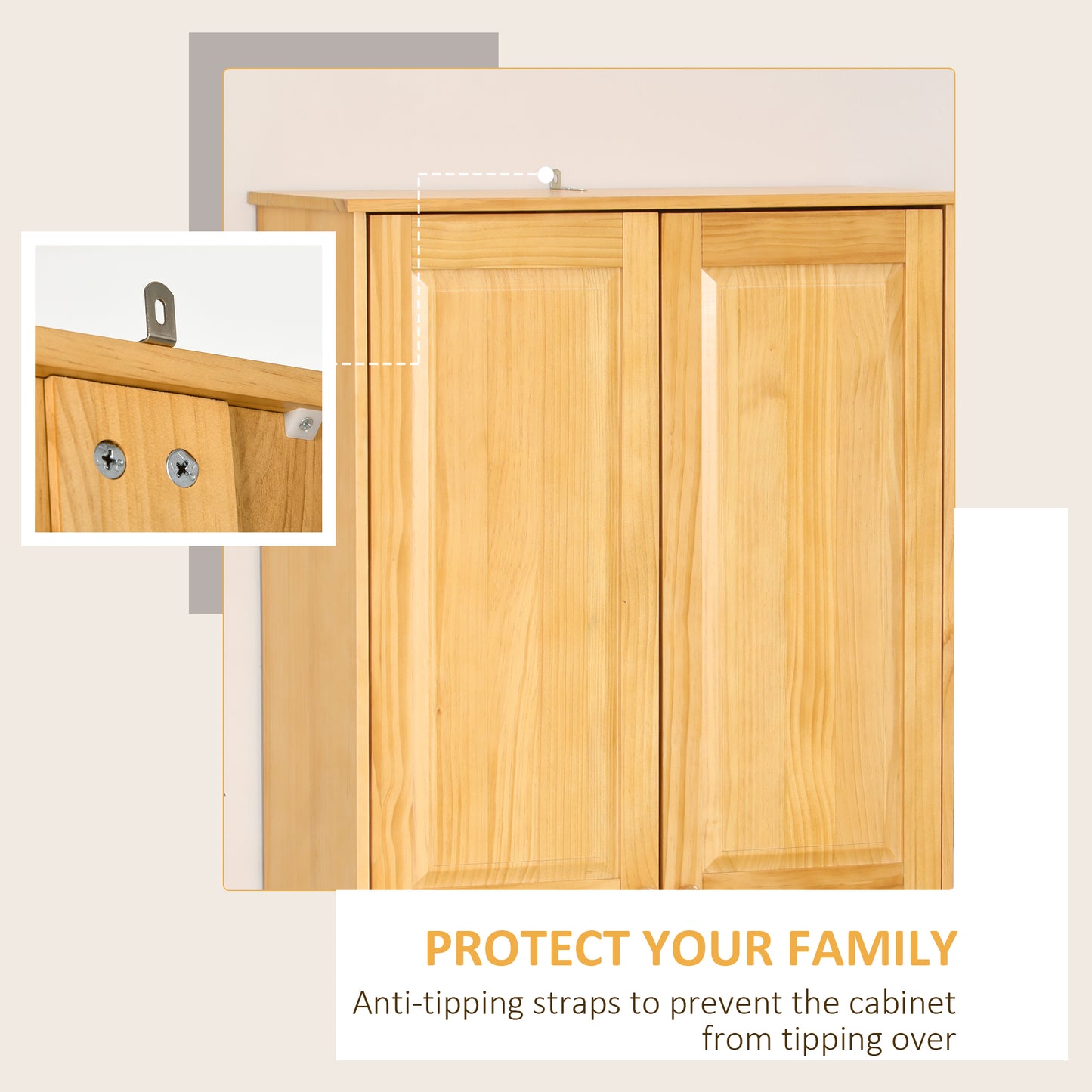 67" Pinewood Kitchen Pantry Storage Cabinet - Brown