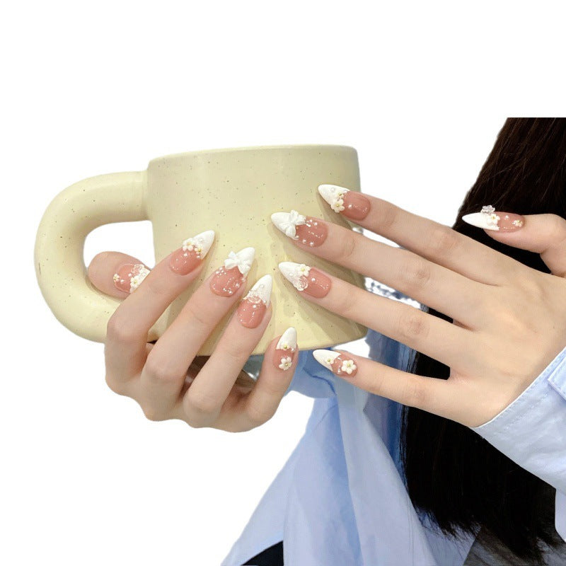 Manicure Nail Art Kit with Flower Design - Small & Medium Almond Shades