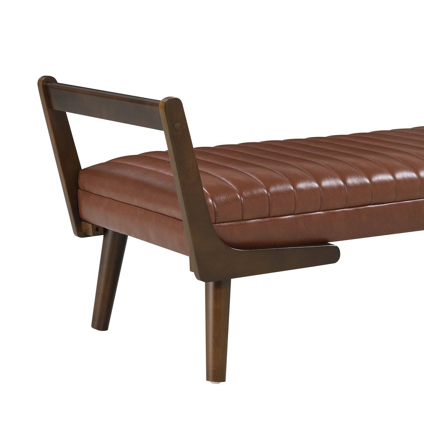 52 Mid Century Bench With Walnut Wood Leg,Channeled Upholstered