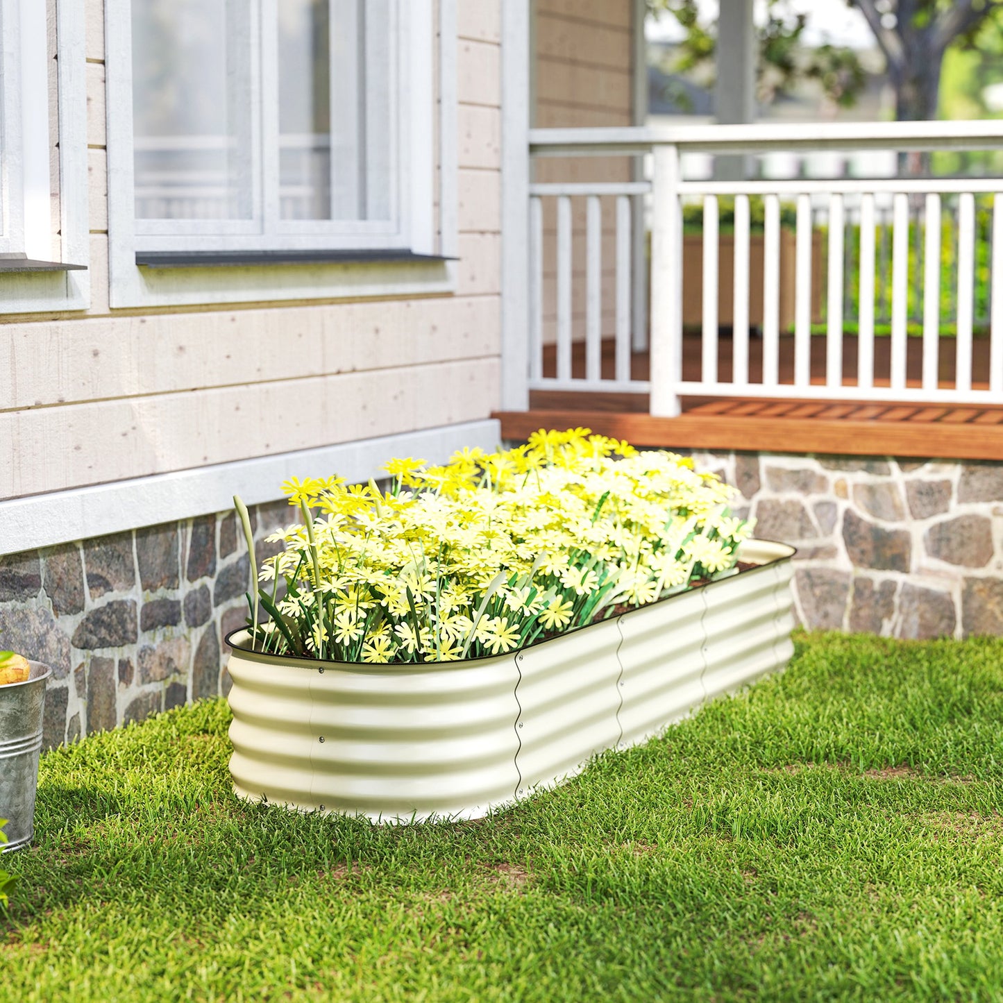 Galvanized Raised Garden Bed Kit - Metal Planter Box with Safety Edging, Cream