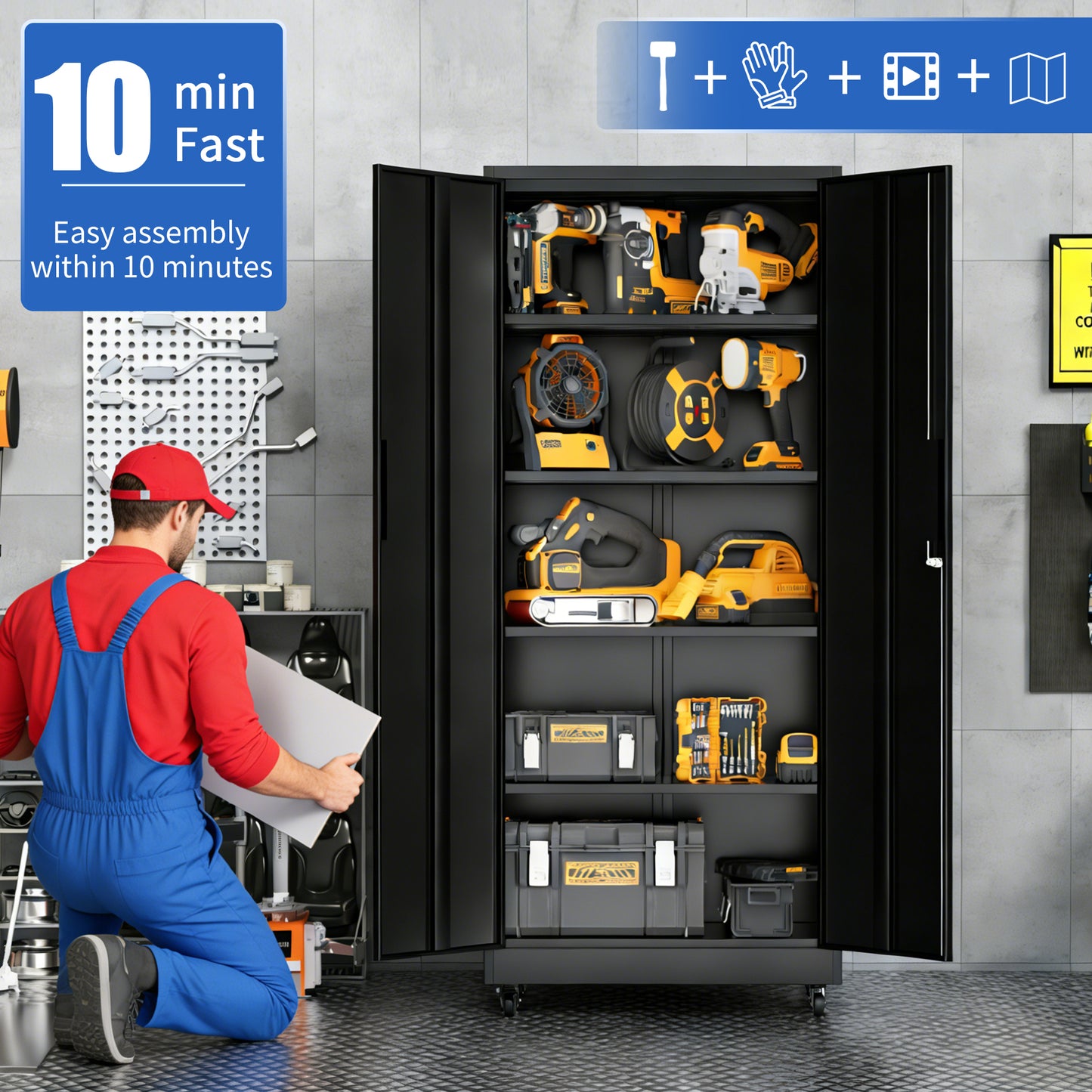 Garage Storage Cabinet With Wheels And Lock, 71 Inch Heavy Duty