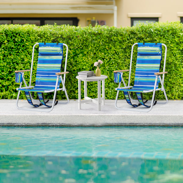 Folding Beach Chair Set of 2 - 4-Position Portable Camping Chairs with Headrest and Cup Holder