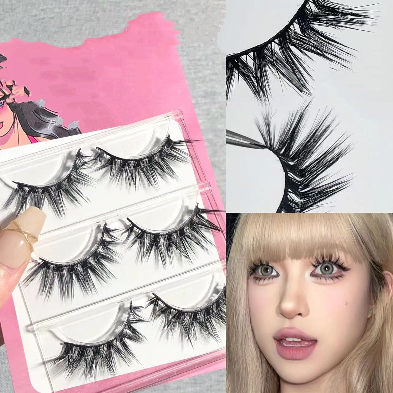 L-Shaped False Eyelashes 3 Pairs Thick Artificial Fiber for Eye Makeup