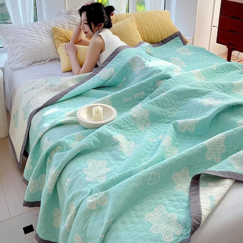 Cotton Three-Layer Office Nap Shawl — Multi-Size & Pattern Options