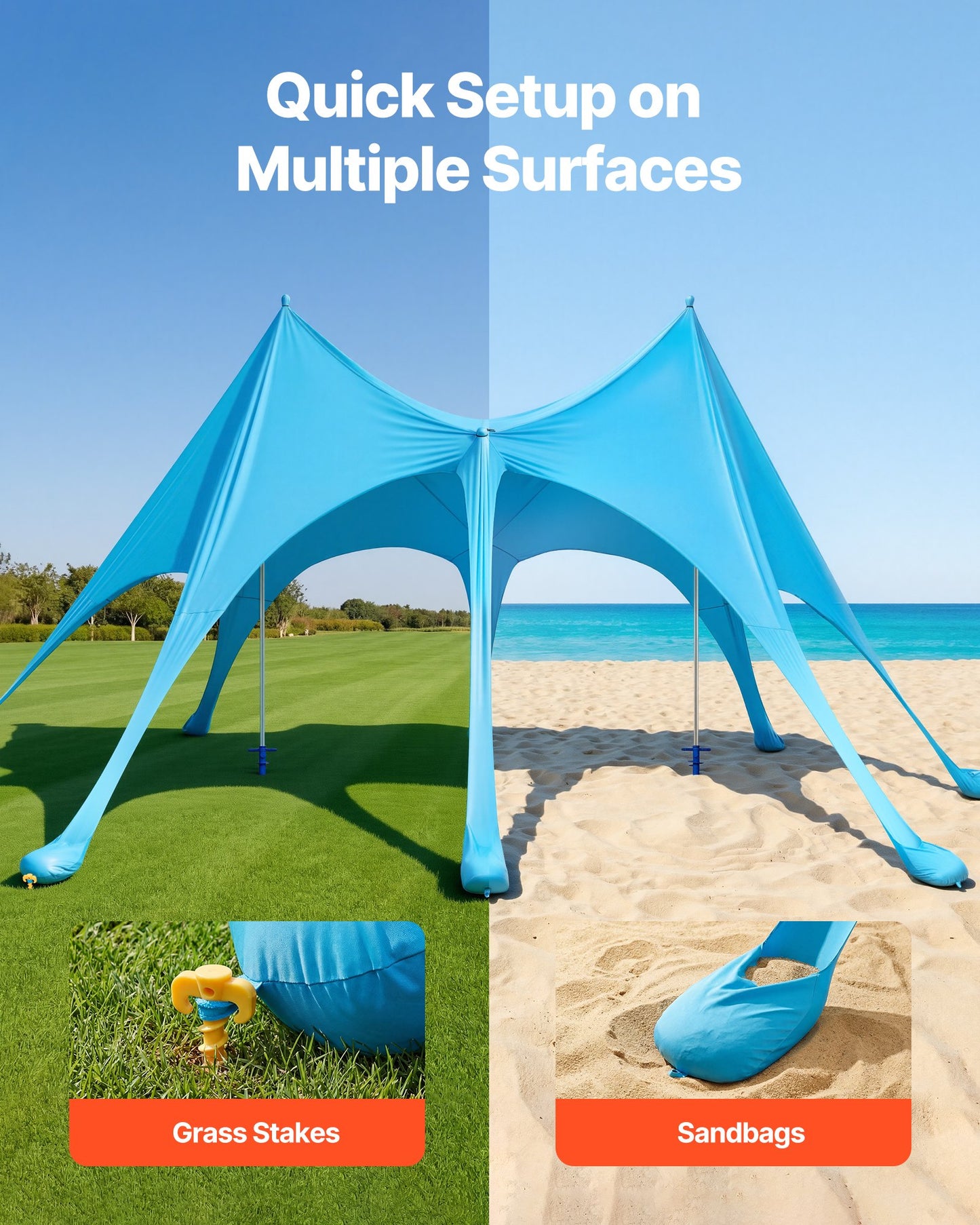 Large Beach Tent Sun Shelter with UPF 50+ Protection, 20x13 ft, Pop-Up Canopy with Sandbags & Poles, Portable Shade for Family Outdoor Activities