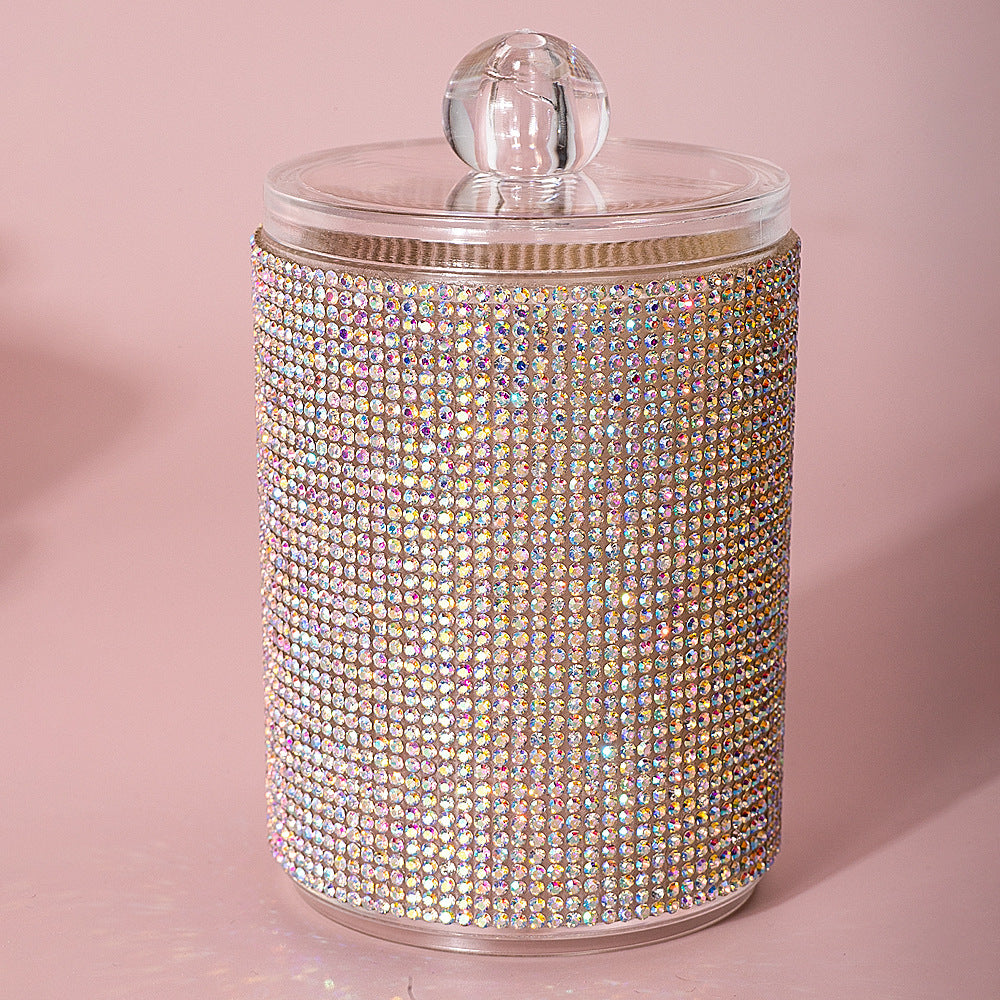 Diamond-Embellished Cotton Swab Storage Box - Home Organization