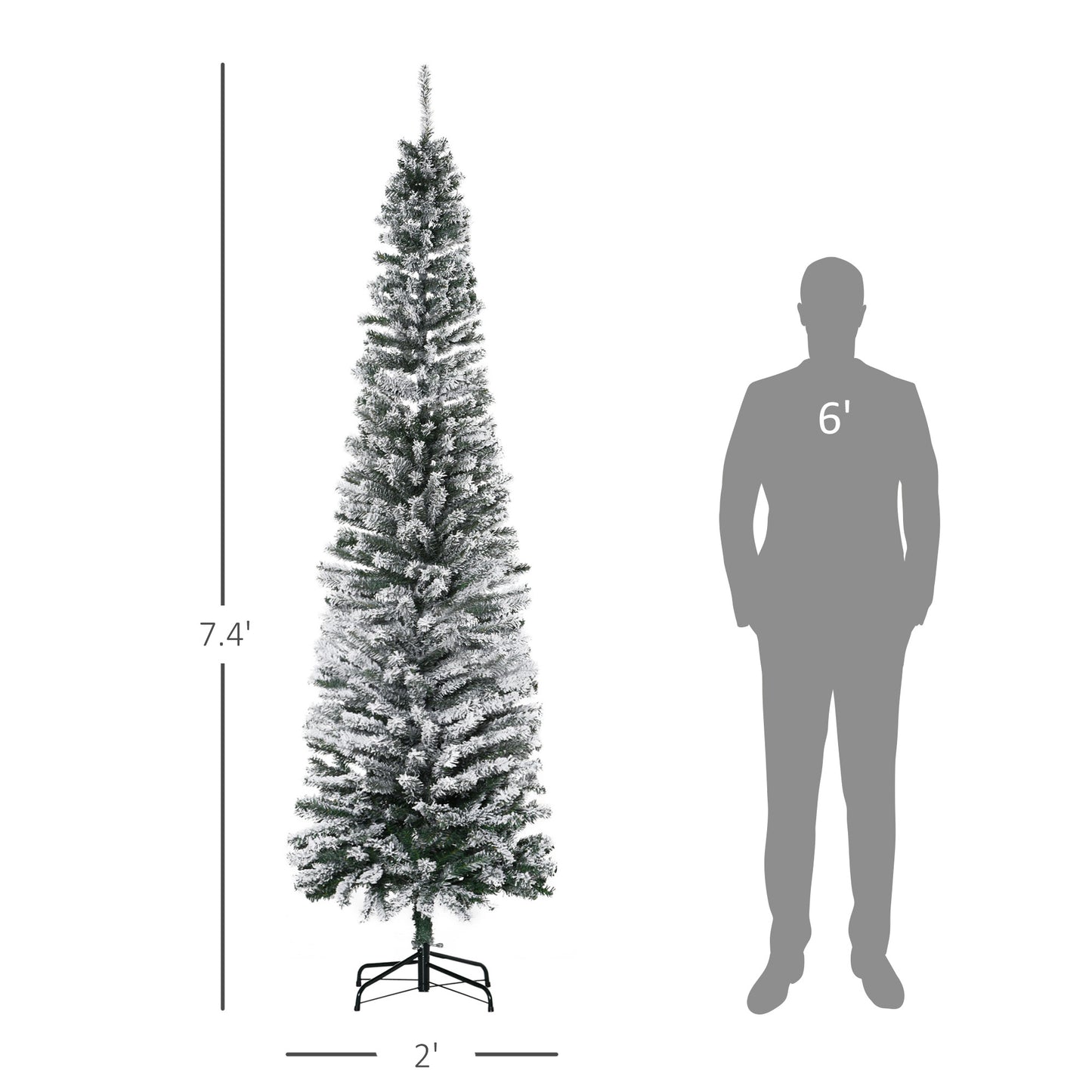 7.5' Tall Snow-Flocked Slim Artificial Christmas Tree - Green