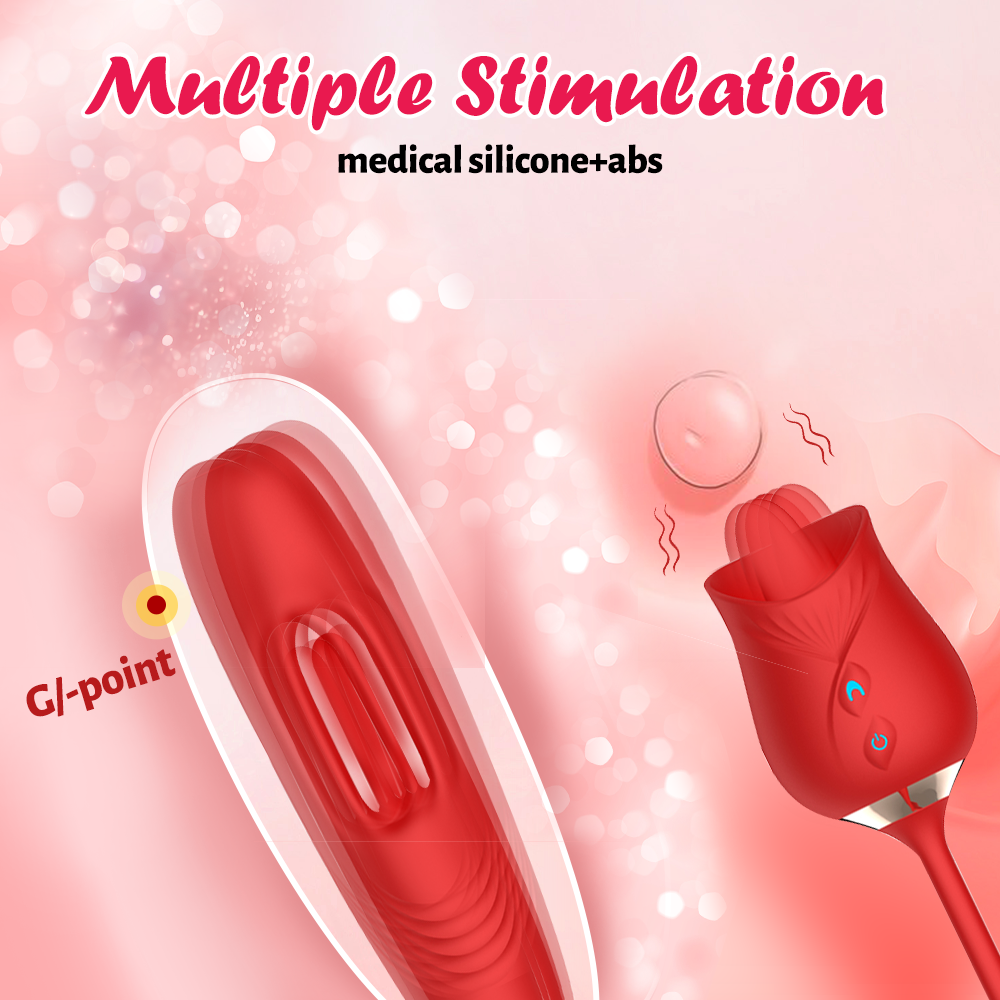 G-Spot Vibrator with Double-Head Tongue Licking Massager - Red
