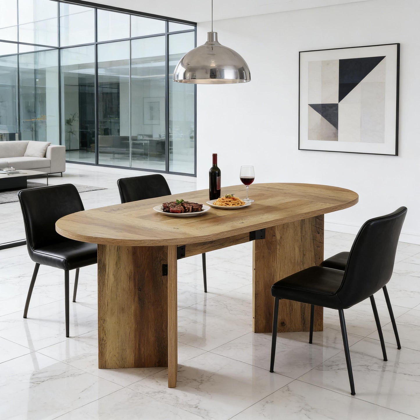 Spacious Oval Kitchen Table - Brown Farmhouse Design