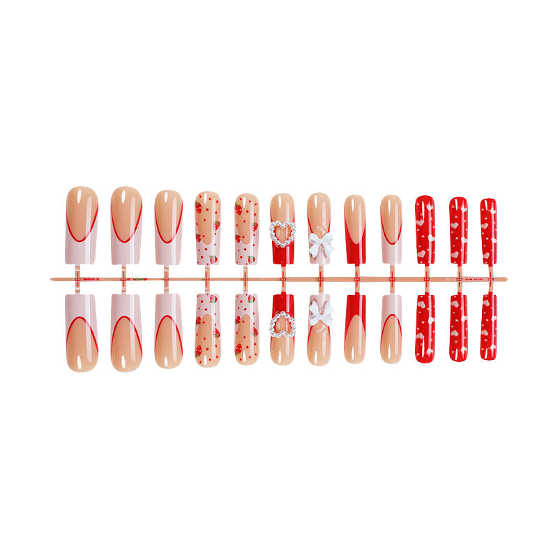 Valentine's Day Nail Stickers Set - Watermelon Heart & Bow Designs, 24 Pieces