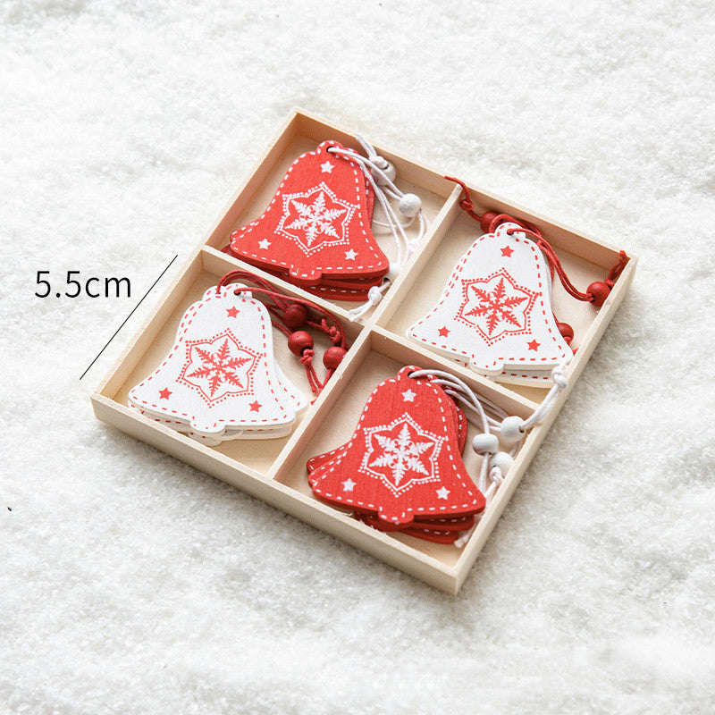 Wooden Bell Christmas Tree Decorations - Mini Checkered Pendant Set