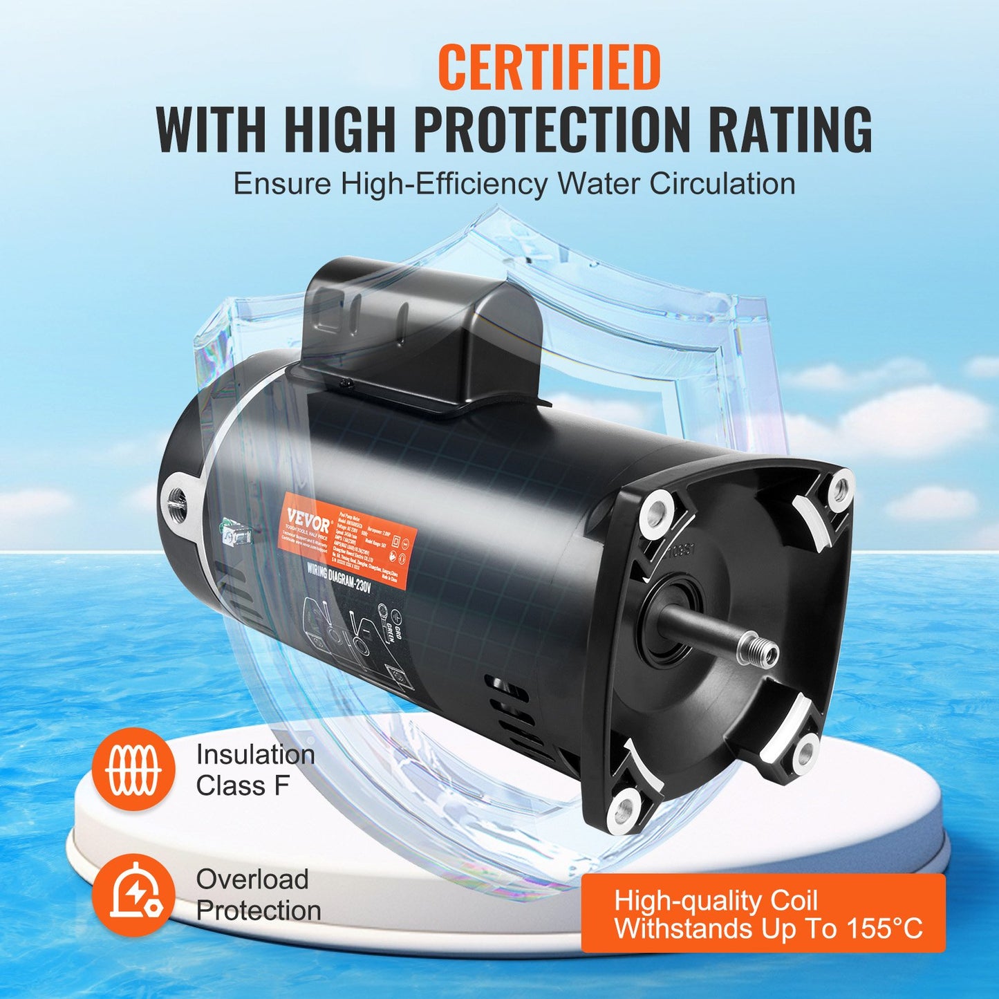 2 HP Pool Pump Motor 56Y Frame 230V Replacement for Swimming Pools
