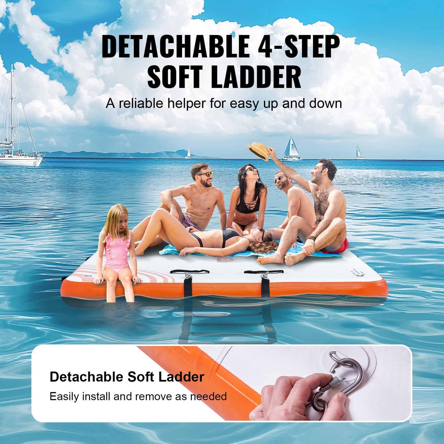 Inflatable Water Floating Dock Platform 8x5ft with Ladder & Carry Bag