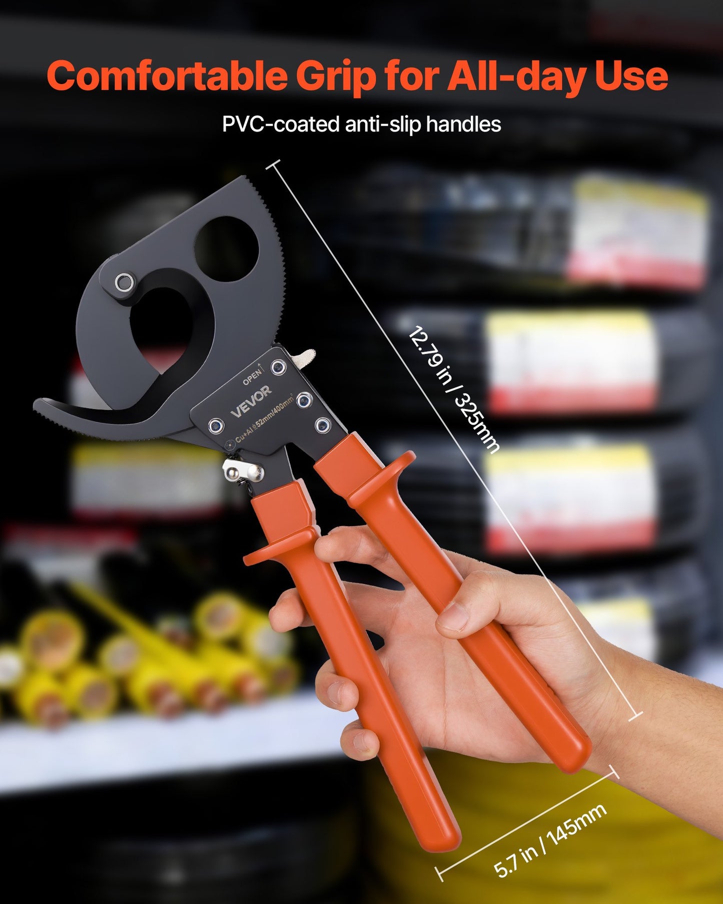 Heavy Duty Ratchet Cable Cutter for Copper & Aluminum Wires - Up to 800 MCM