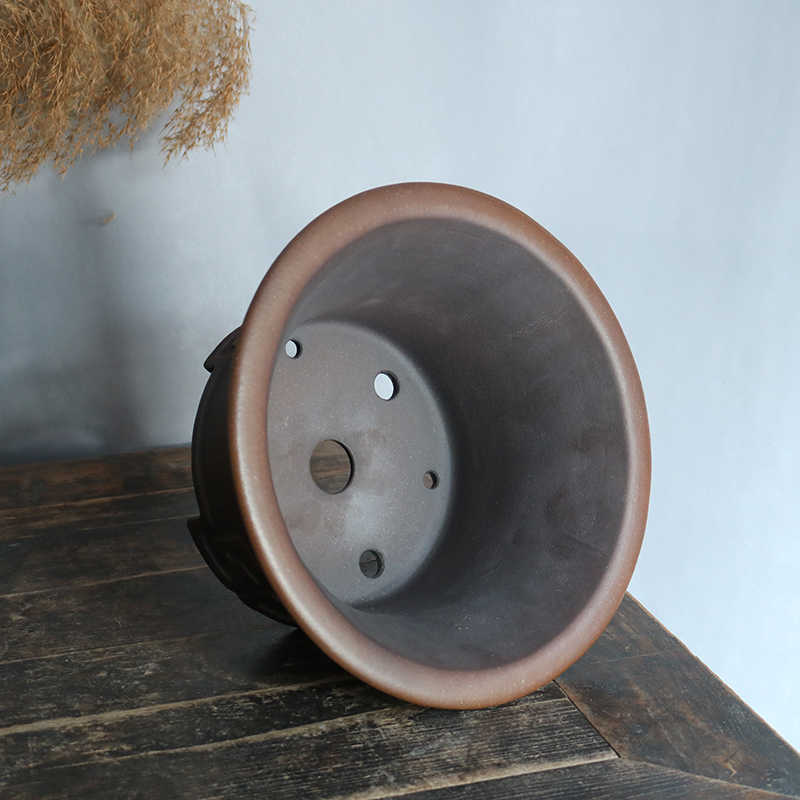Large Round Handmade Plant Bowl with Three Feet - Purple Clay