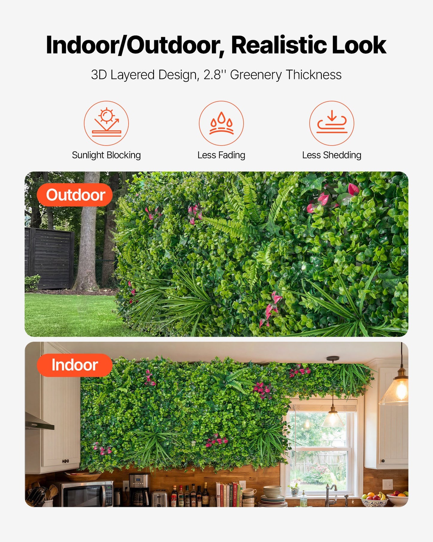 Artificial Greenery Wall Panel Set - 16 Pieces, 20x20 Inches, Privacy Fence for Indoor & Outdoor Garden, Wedding Backdrop