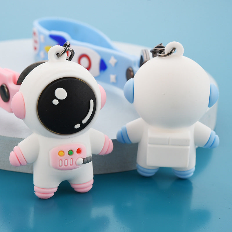 Cartoon Astronaut Keychain Soft Rubber Pendant with Metal Hook - Pink & Blue Variants