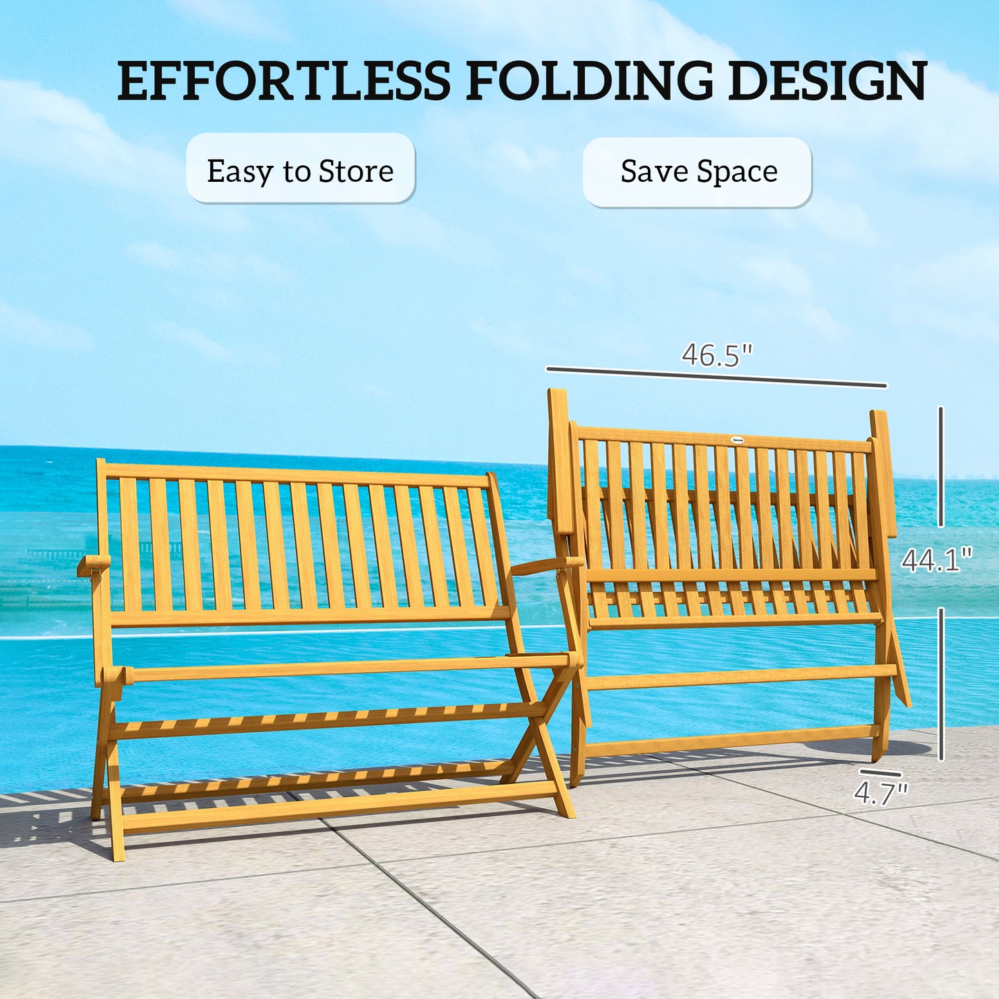 Foldable Acacia Wood Outdoor Bench with Backrest - Teak