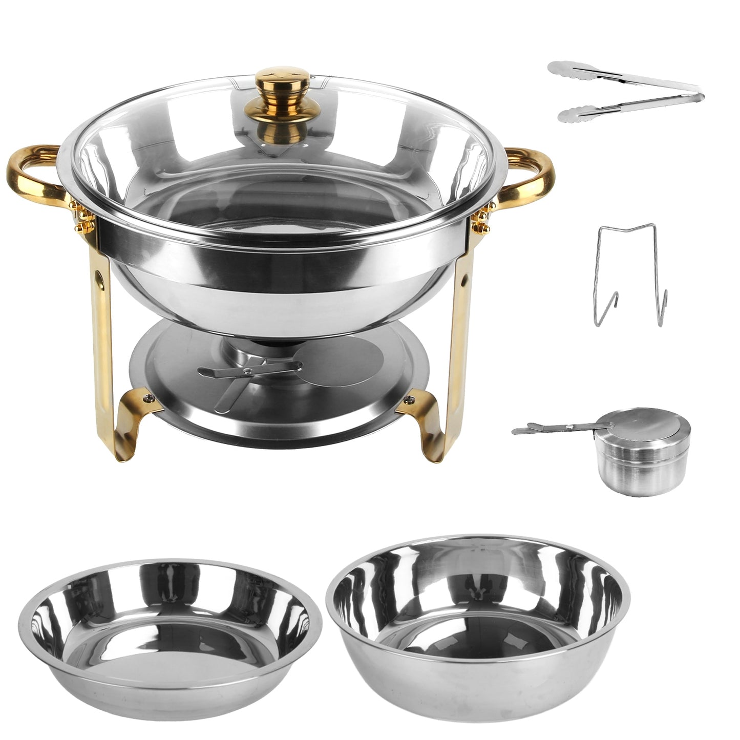 4-Piece Stainless Steel Chafing Dish Set - 4.76QT Round Buffet Servers