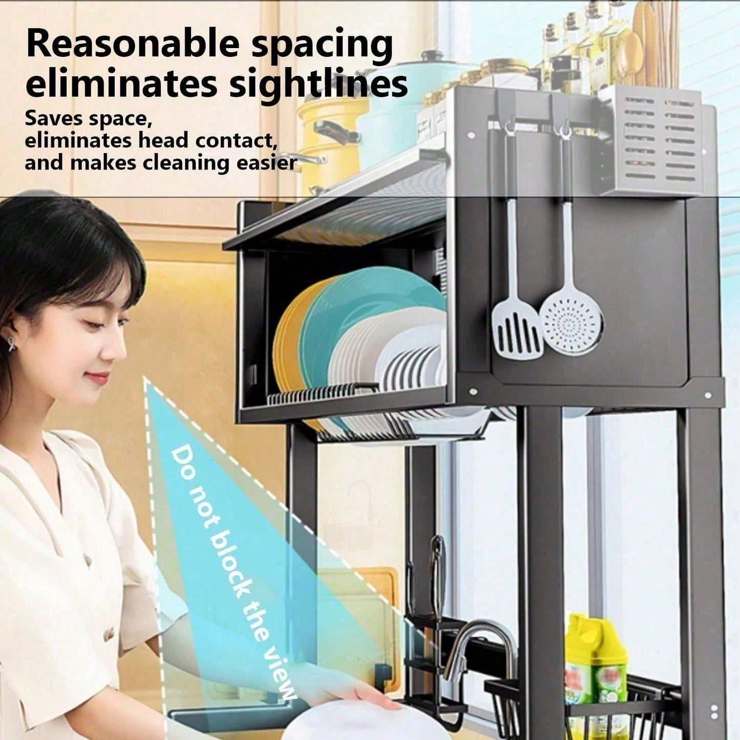 Double Tier Dish Draining Rack with Dustproof Cover - 33.5 Inch