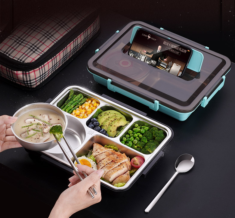 Large Capacity Stainless Steel Lunch Box Set with Utensils & Insulation Bag
