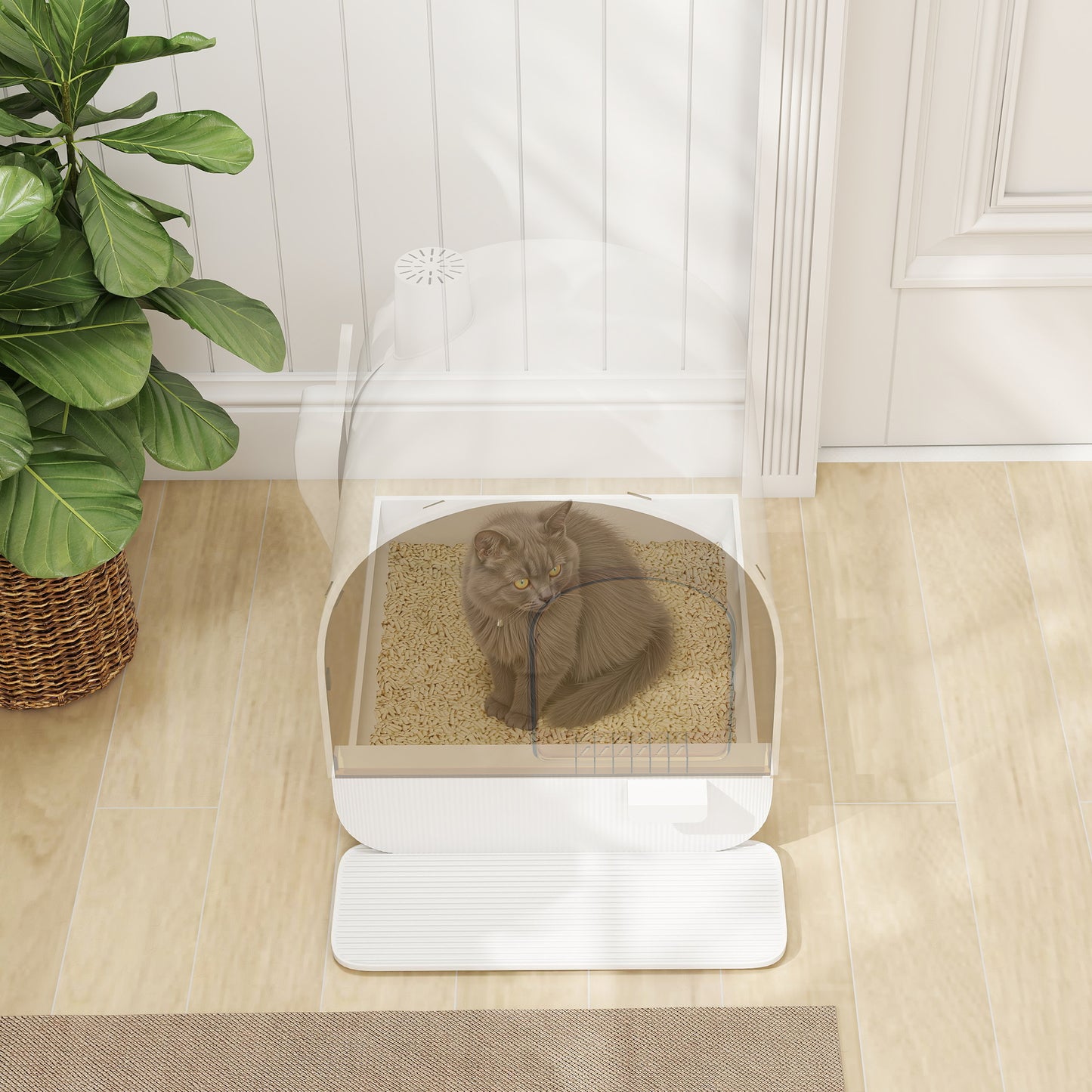 Hooded Cat Litter Box with Lid, Scoop & Filter - White, 475x455x460mm