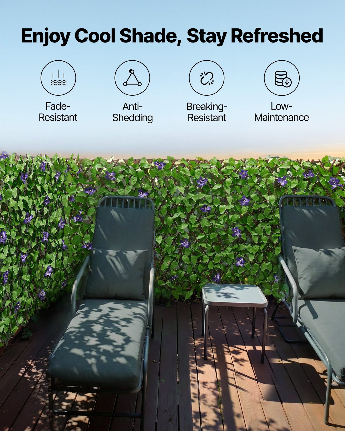 Expandable Privacy Fence Screen with Artificial Ivy Wall - Black 25.5x122 Inches