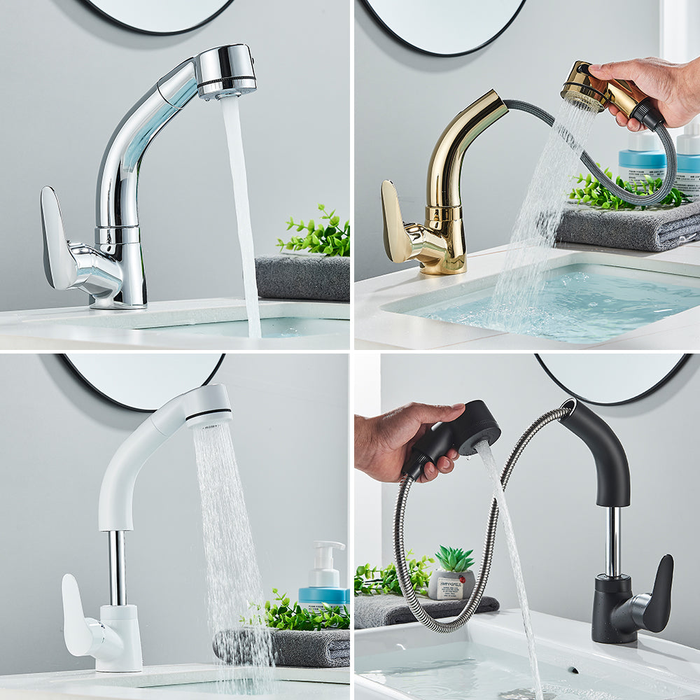 All-Copper Pull-Out Hot and Cold Face Wash Faucet - Chrome & Black Options